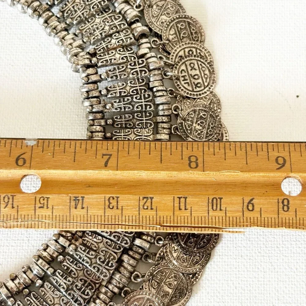 Silver Tone Coin Wide Choker Necklace Bohemian Gypsy Love Affair 16.5” - Picture 14 of 14